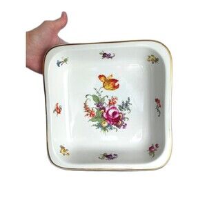 Antique Epiag Czech Serving Dish Gold Gilt Floral Flowers Square 8.5 inch